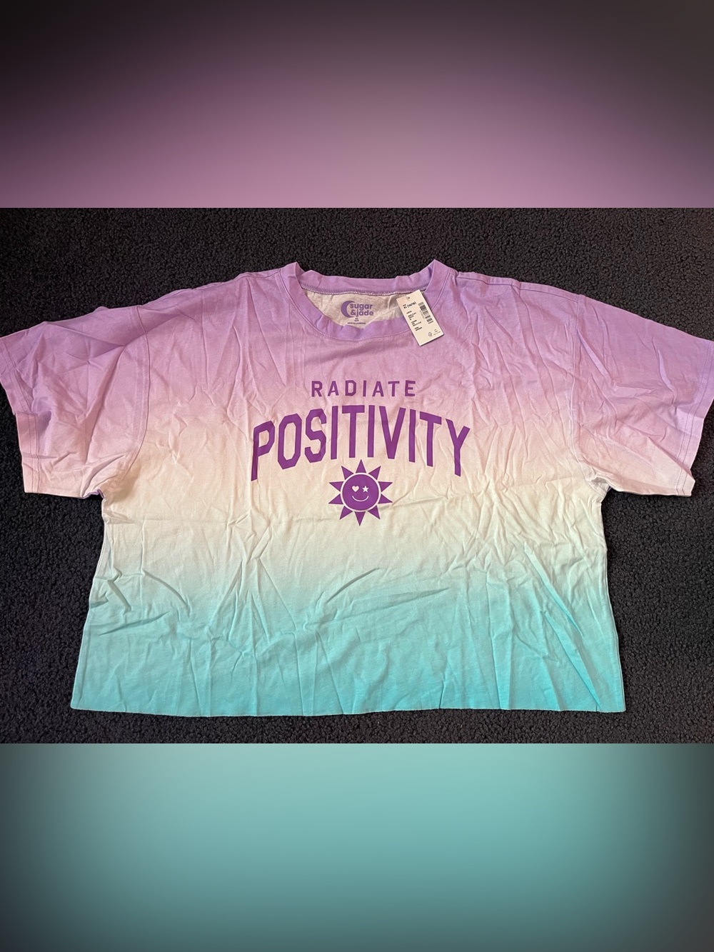 Radiate Positivity Ombre Short Sleeve Oversized Crop Tee - Purple/Teal